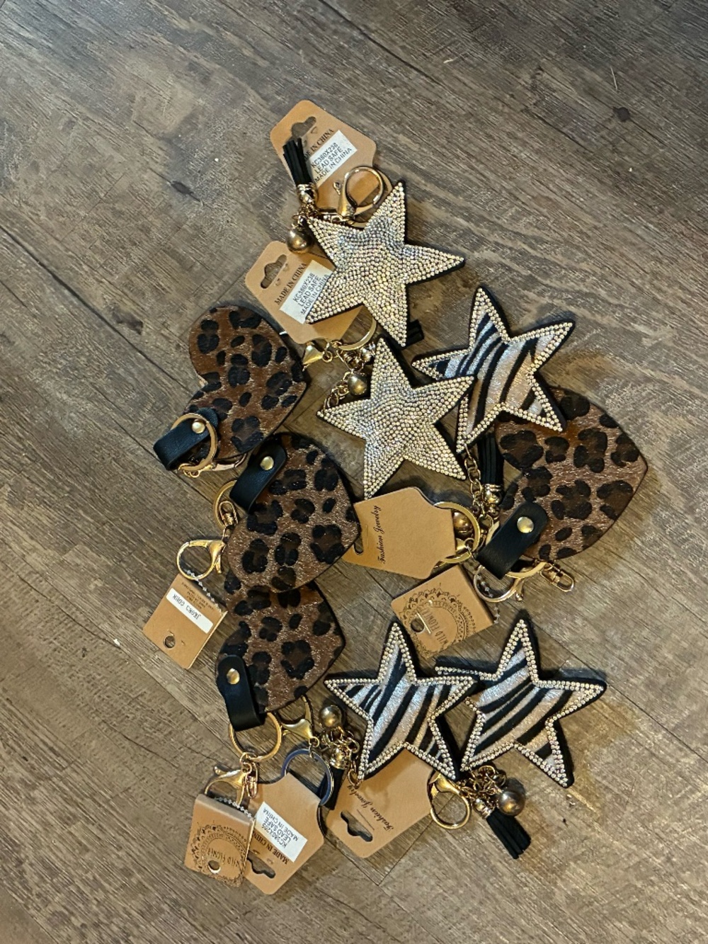 9 Keychains. 2 Star Rhinestone / 3 Star Faux fur Stars / 4 Faux Fur Heart NWT's